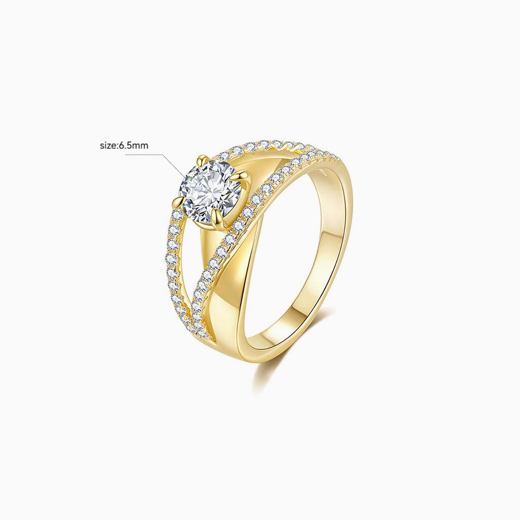 Crossover Halo Moissanite Ring - Gold