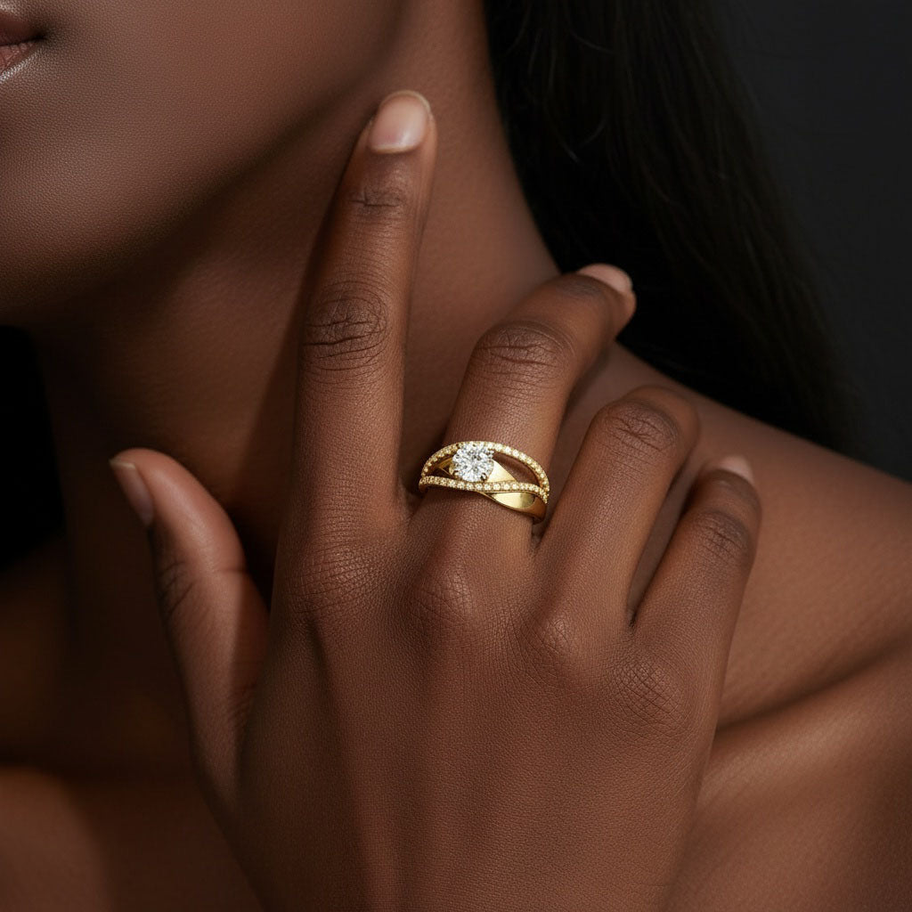 Crossover Halo Moissanite Ring - Gold