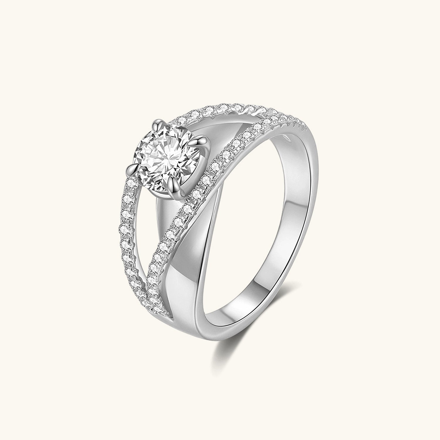 Crossover Halo Moissanite Ring - Silver