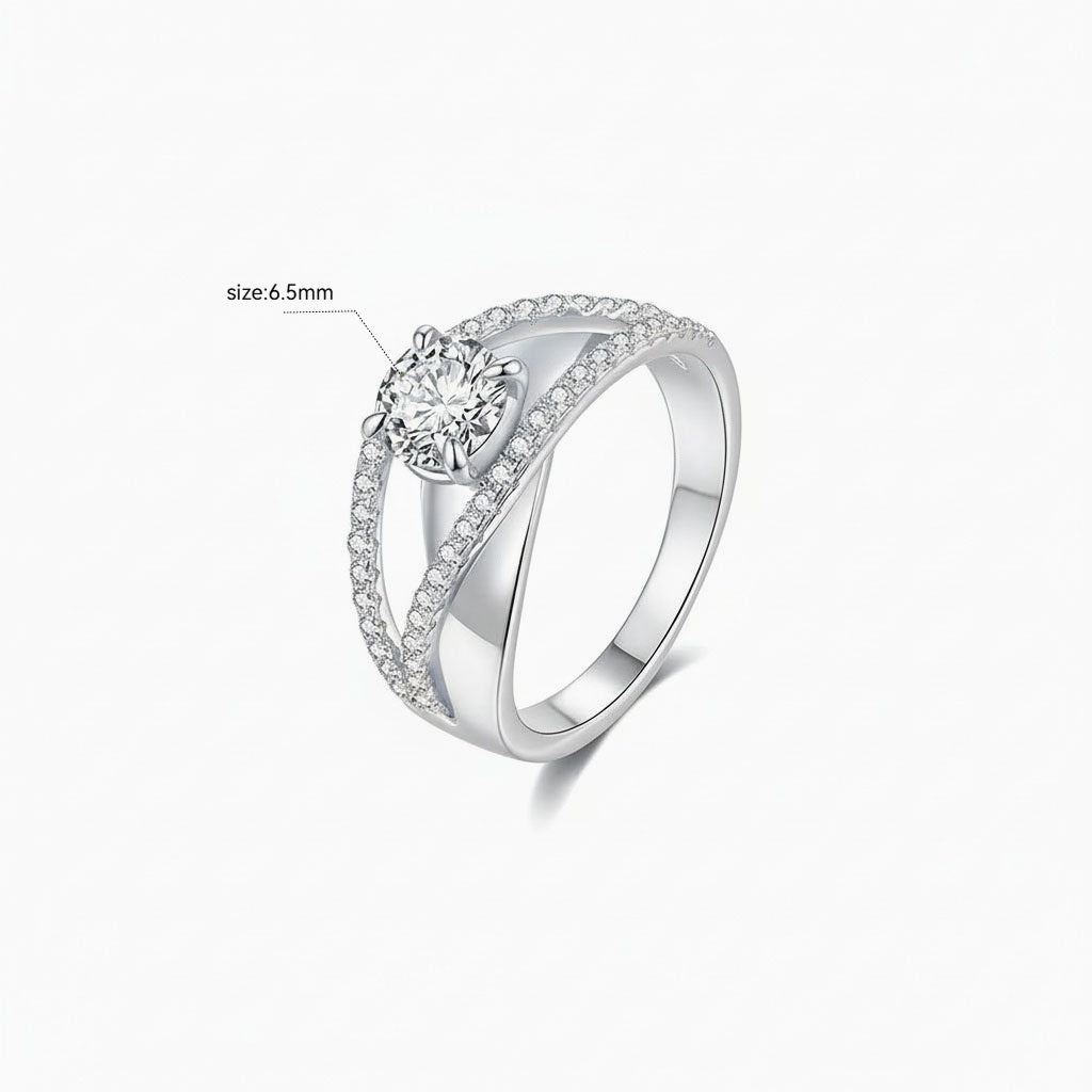 Crossover Halo Moissanite Ring - Silver