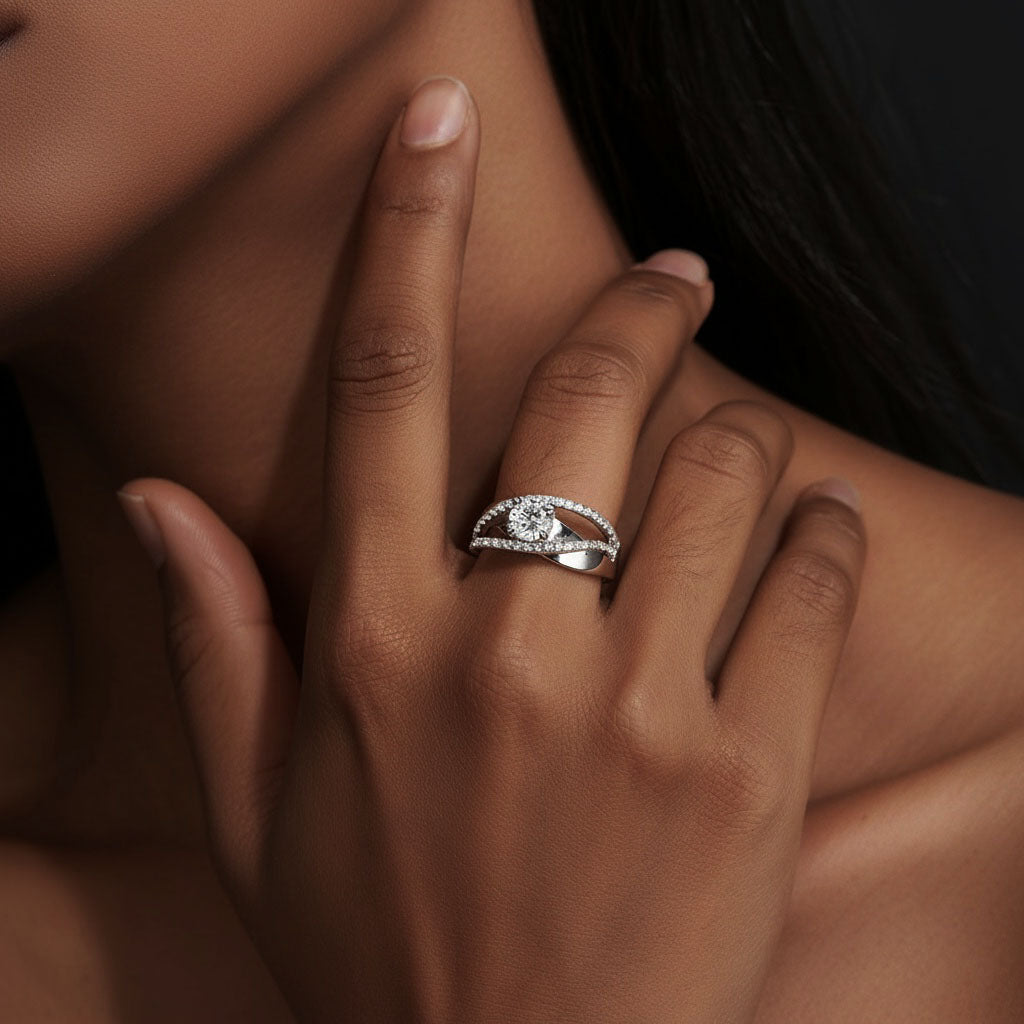 Crossover Halo Moissanite Ring - Silver