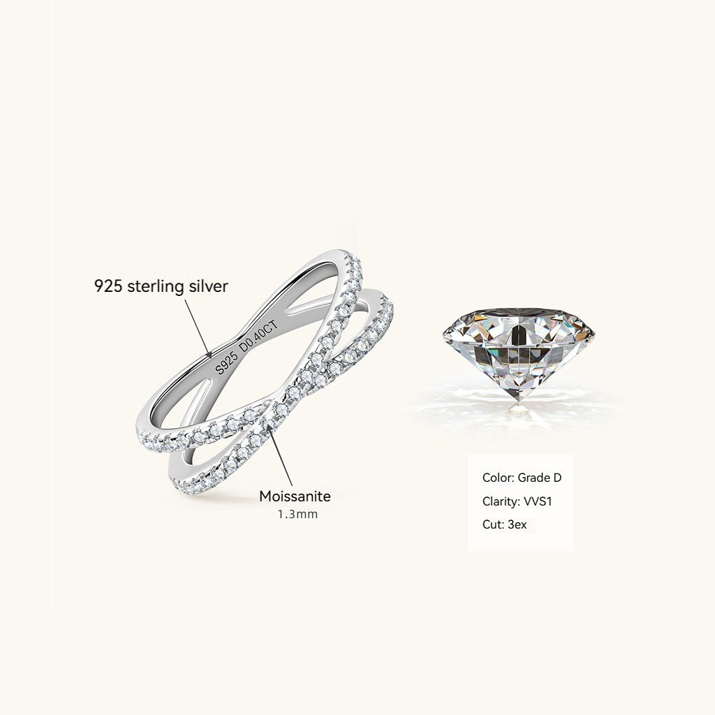 Crossover Moissanite Half Eternity Ring - Silver
