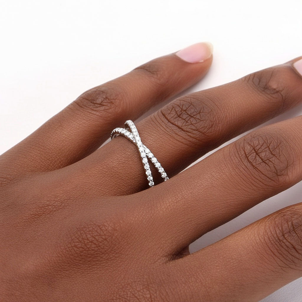 Crossover Moissanite Half Eternity Ring - Silver