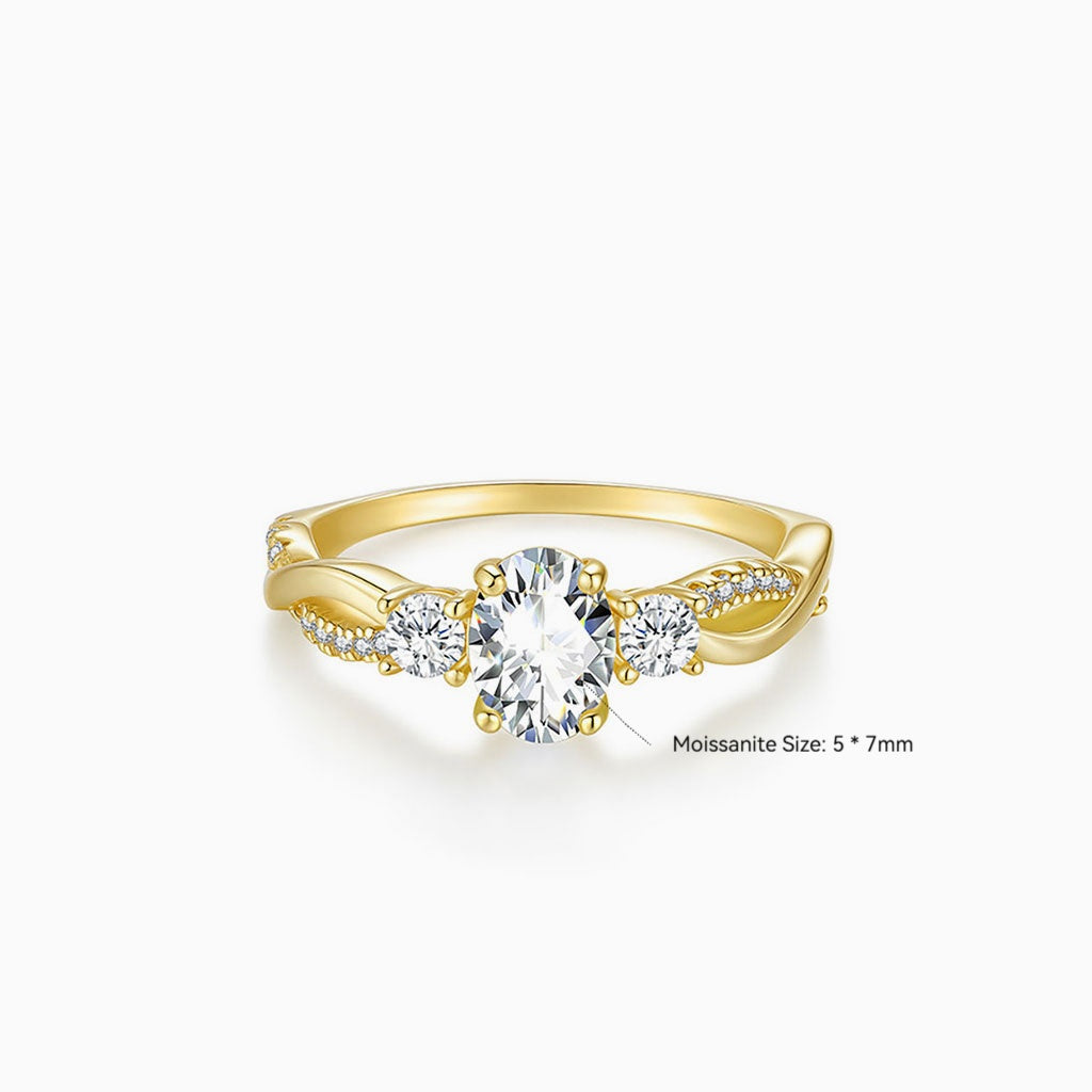 Crossover Moissanite Three Stone Ring - Gold