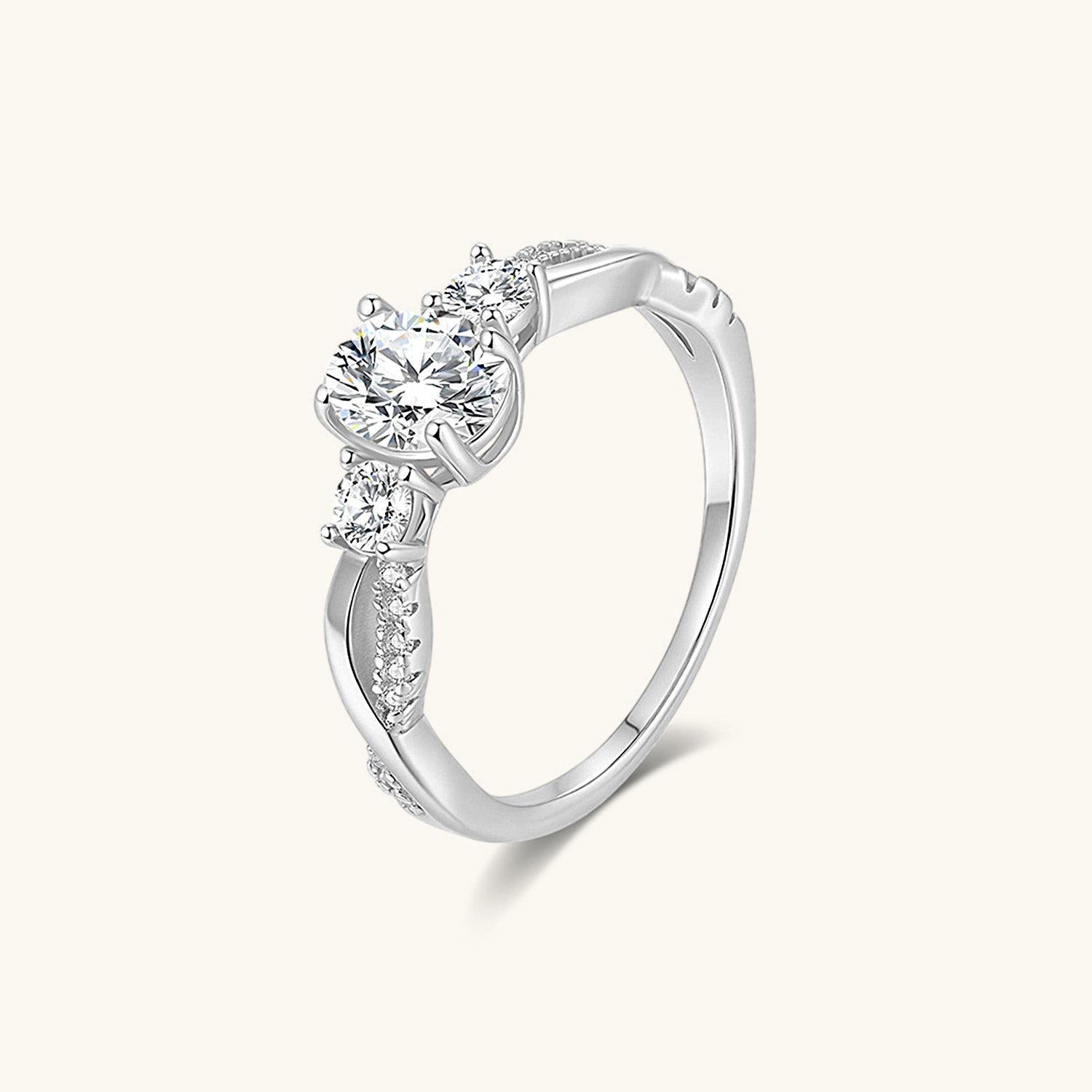 Crossover Moissanite Three Stone Ring - Silver