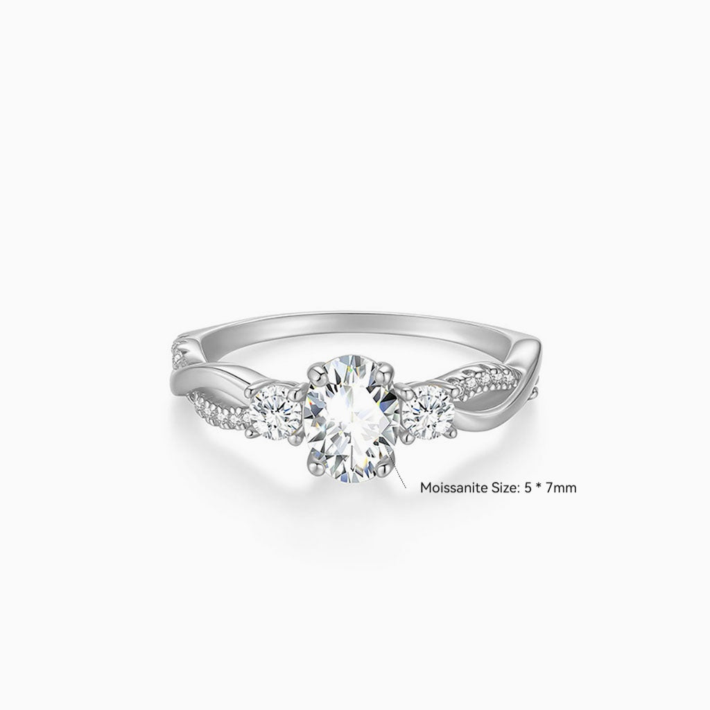 Crossover Moissanite Three Stone Ring - Silver