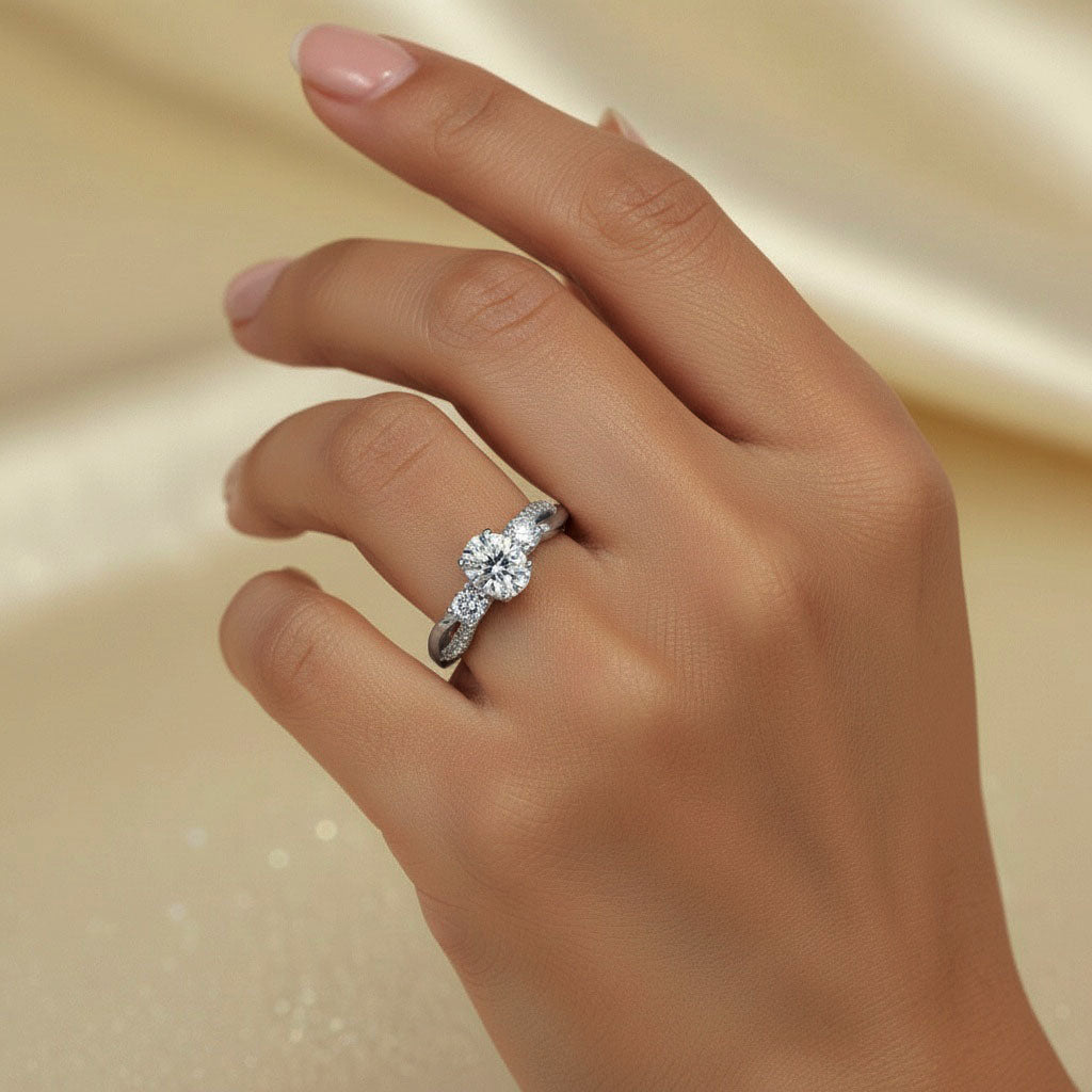 Crossover Moissanite Three Stone Ring - Silver