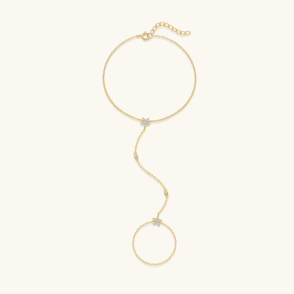 Crystal Five Petal Flower Hand Chain Bracelet - Gold