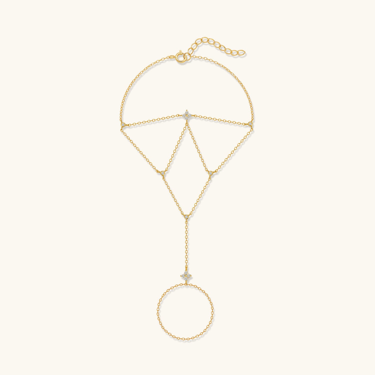 Crystal Triangle Multi Chain Hand Chain Bracelet - Gold