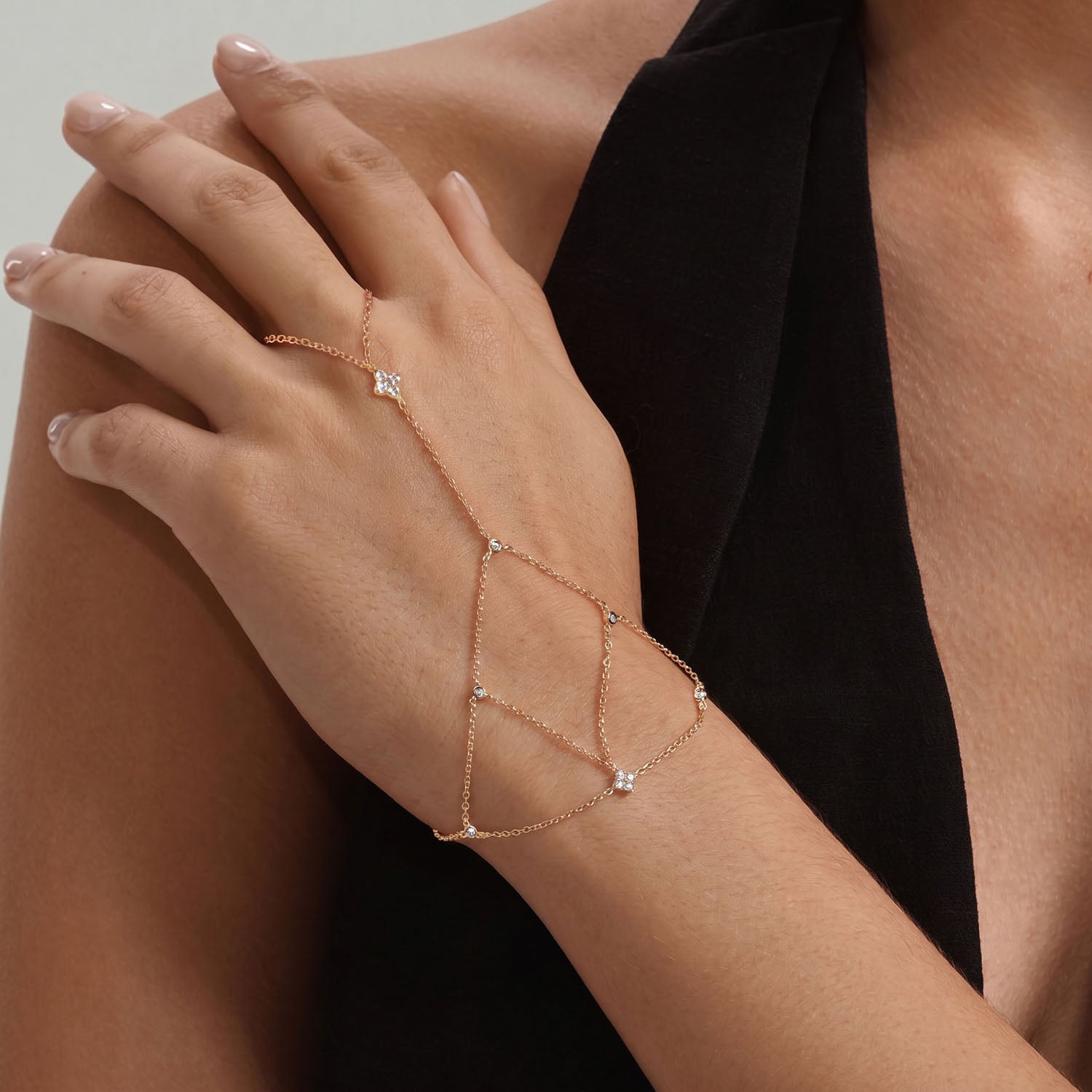 Crystal Triangle Multi Chain Hand Chain Bracelet - Gold