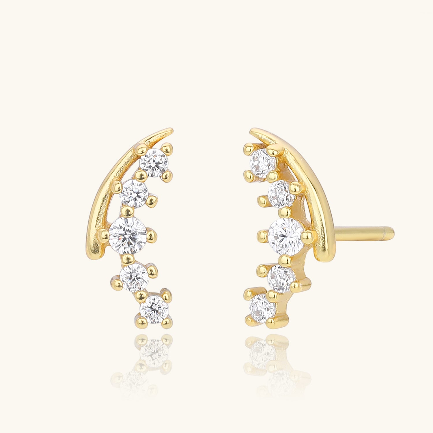 Curved Diamond Crawler Stud Earrings - Gold