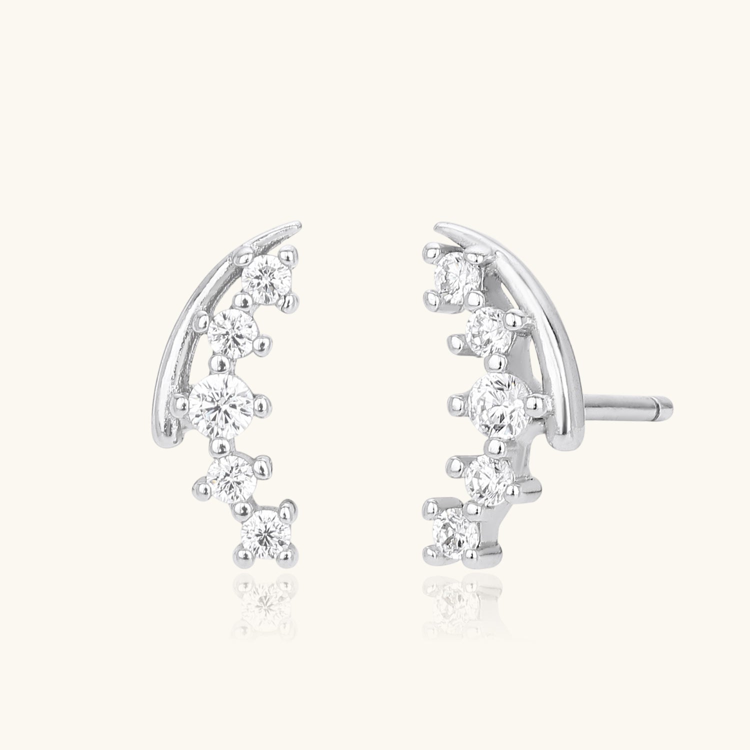 Curved Diamond Crawler Stud Earrings - Silver