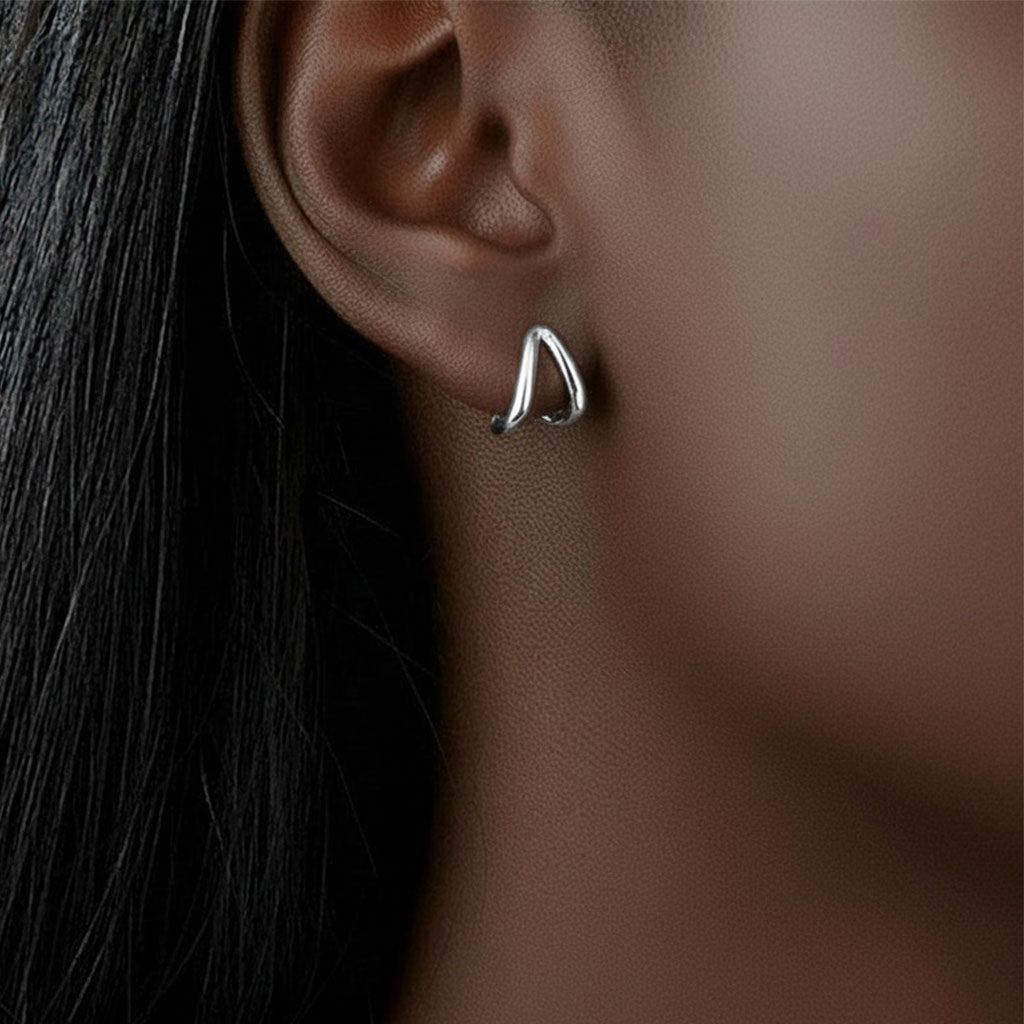 Curved Hoop Earrings - Silver