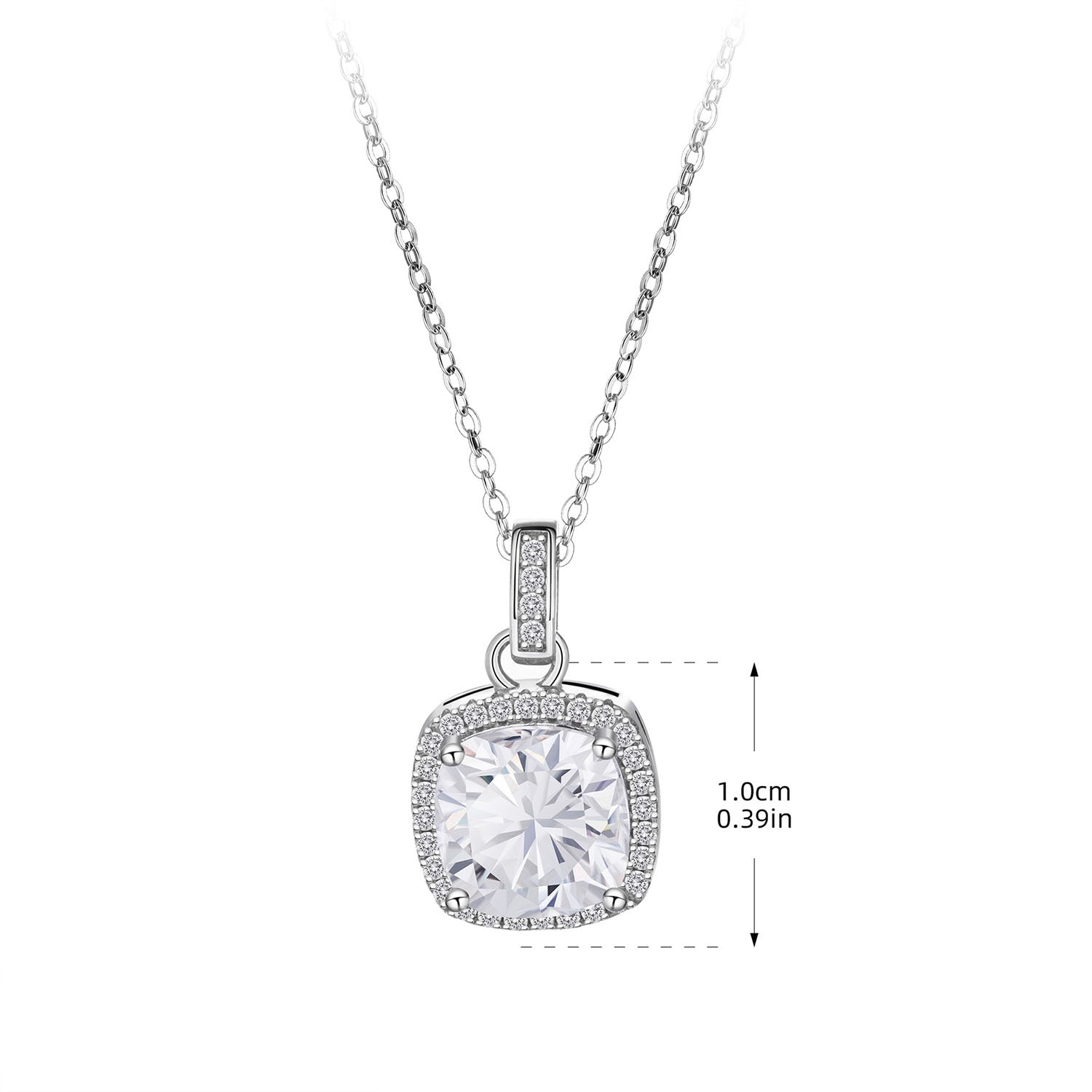 Cushion Cut Moissanite Halo Pendant Necklace - Silver