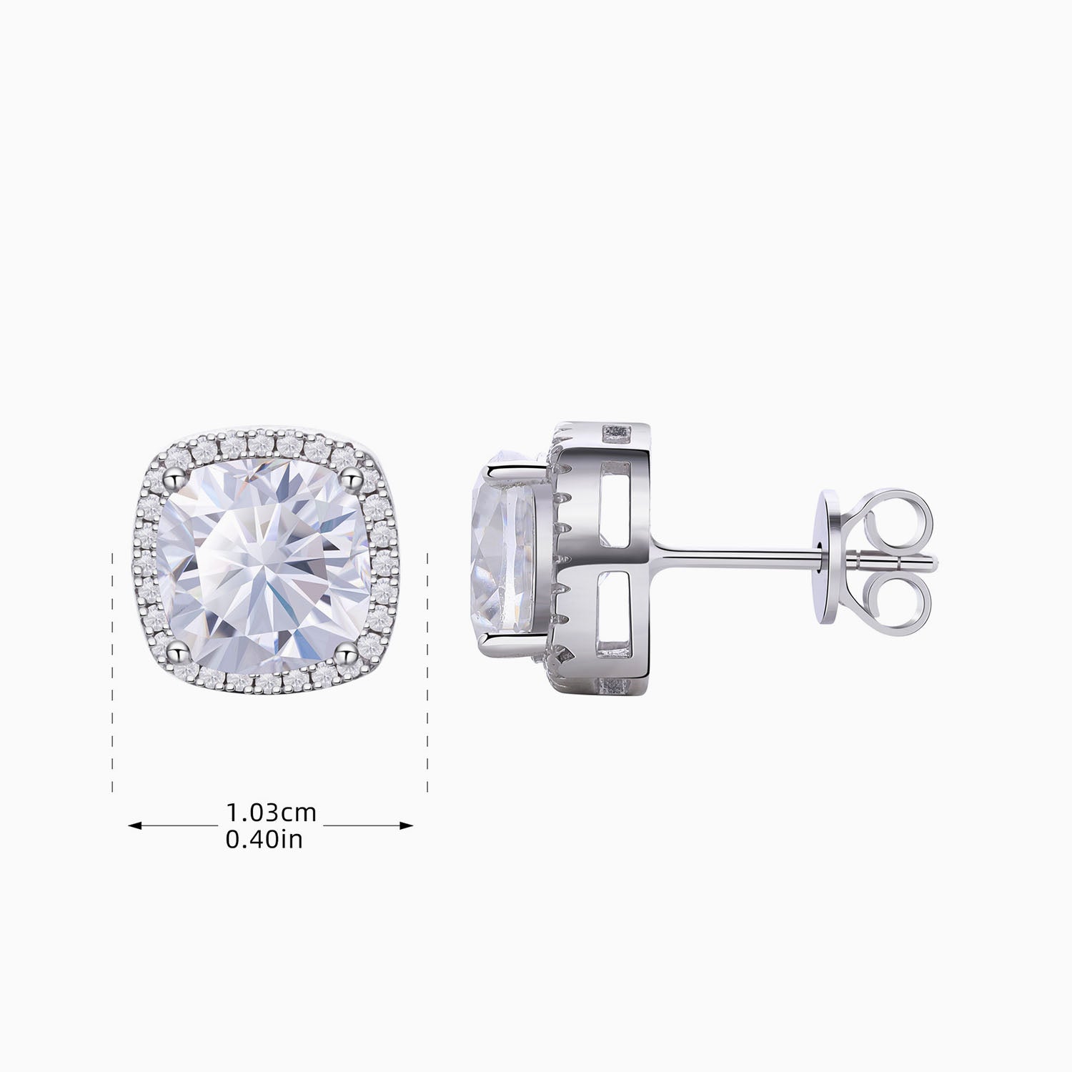 Cushion Cut Moissanite Halo Stud Earrings - Silver