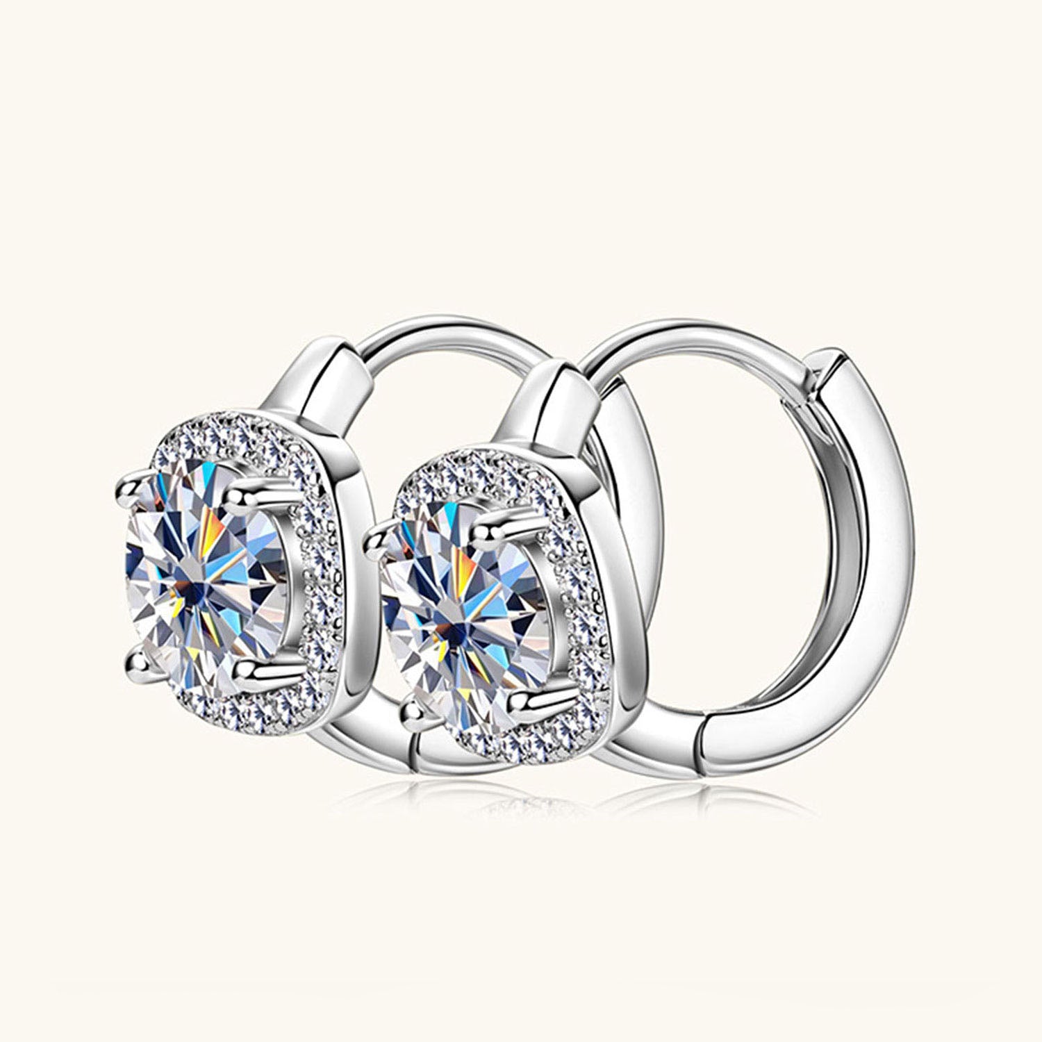 Cushion Halo Moissanite Huggie Hoop Earrings - Silver