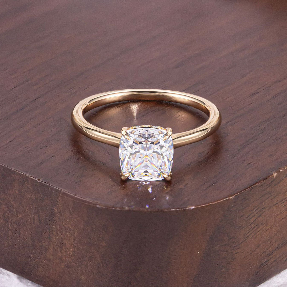 Cushion Moissanite Solitaire Ring - Gold