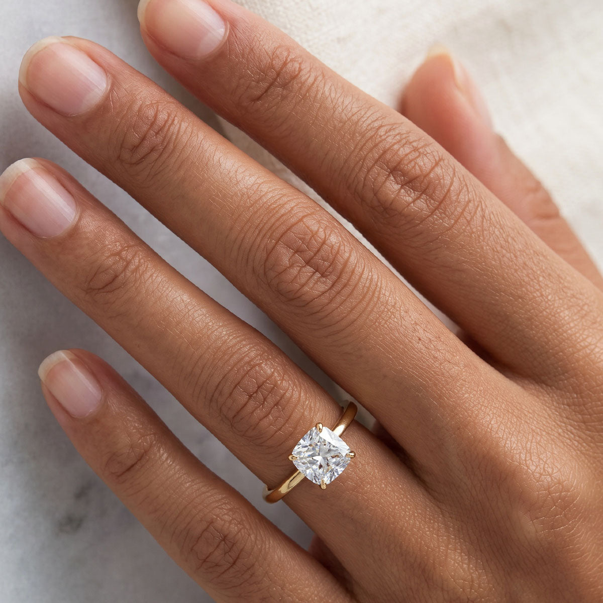 Cushion Moissanite Solitaire Ring - Gold