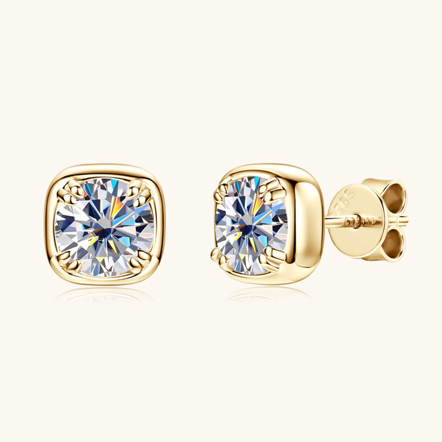 Cushion Moissanite Stud Earrings - Gold