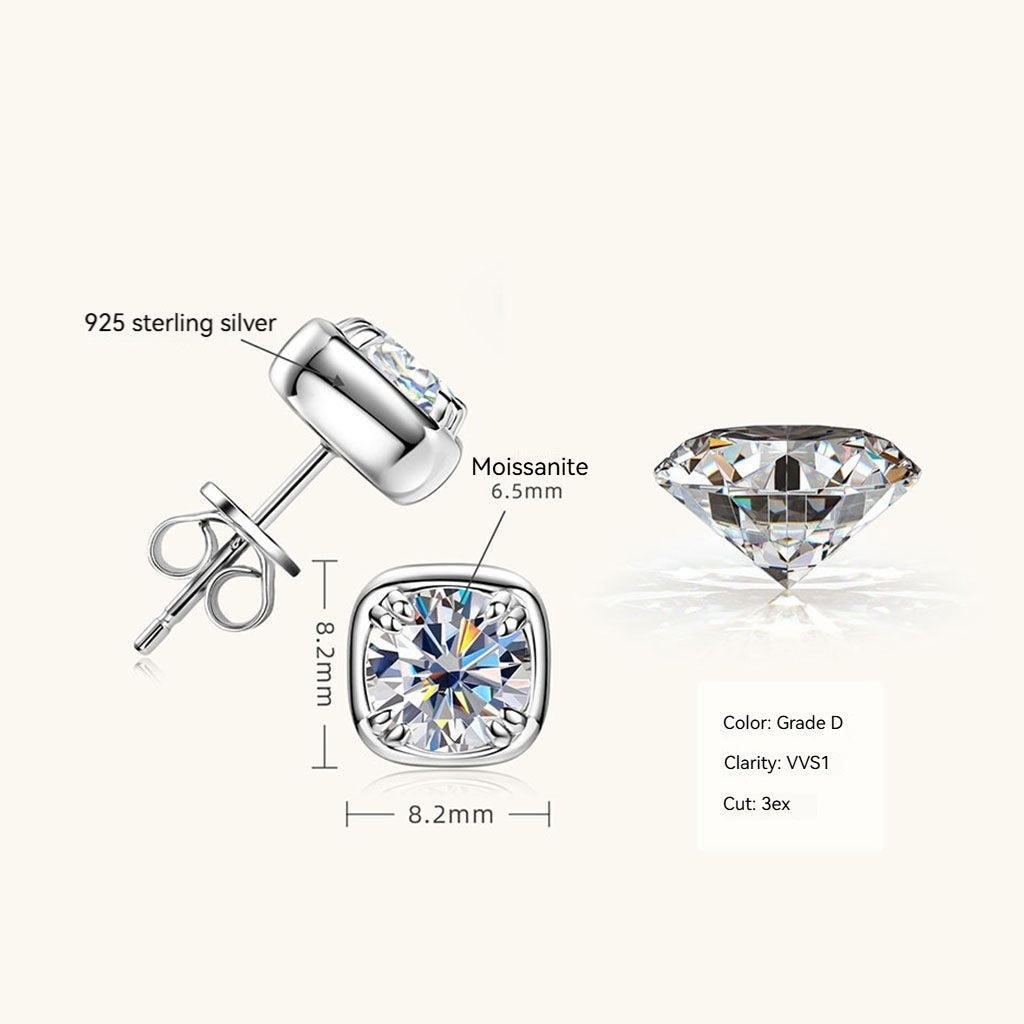 Cushion Moissanite Stud Earrings - Silver