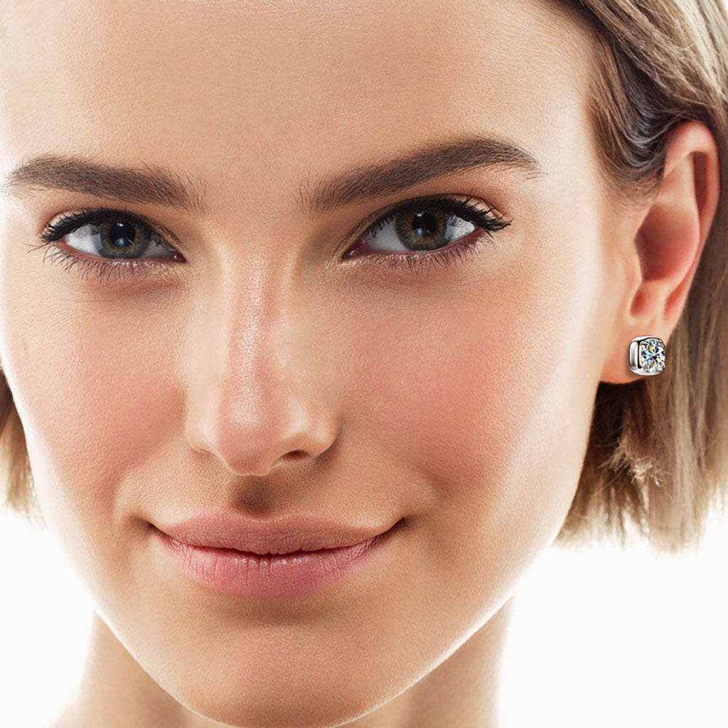 Cushion Moissanite Stud Earrings - Silver
