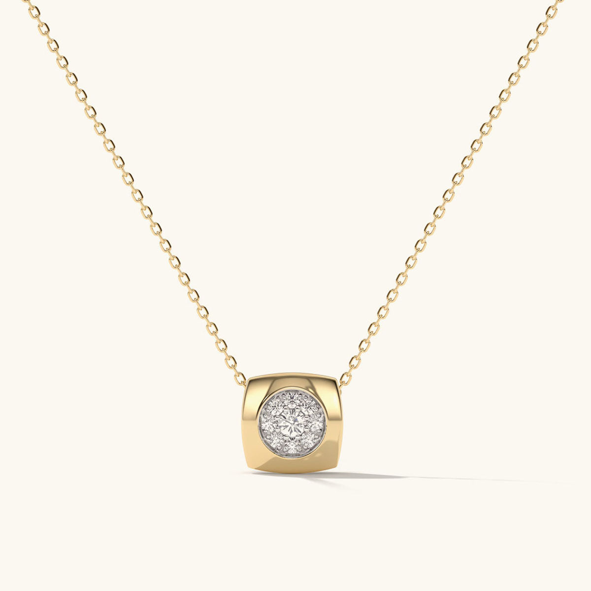 Cushion Simulated Diamond Halo Necklace - Gold