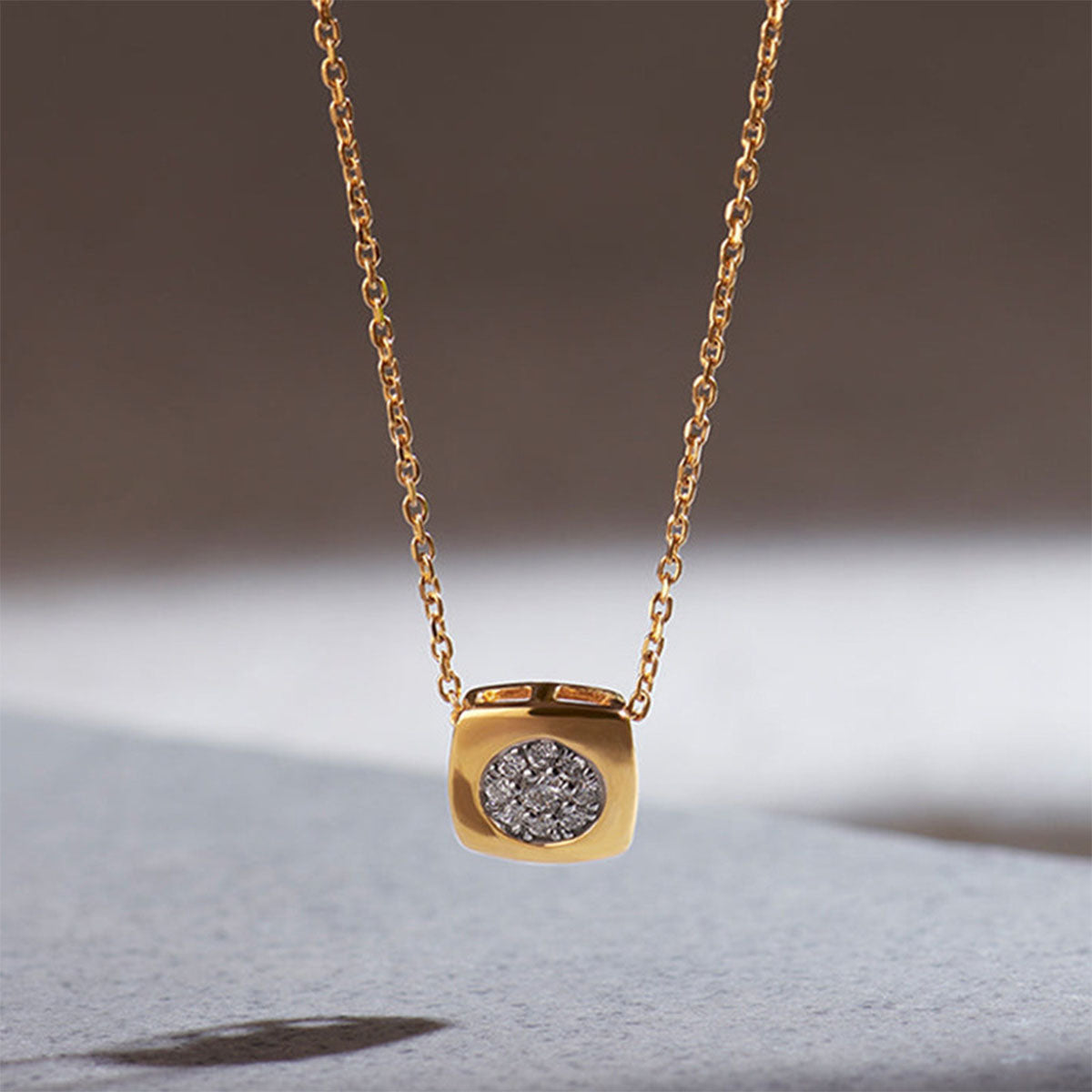 Cushion Simulated Diamond Halo Necklace - Gold