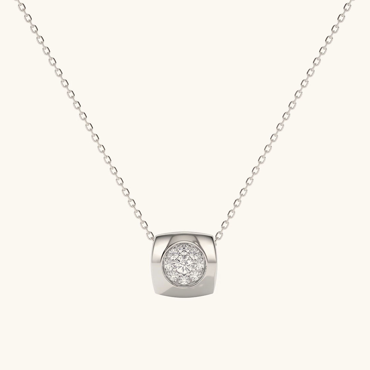 Cushion Simulated Diamond Halo Necklace - Silver