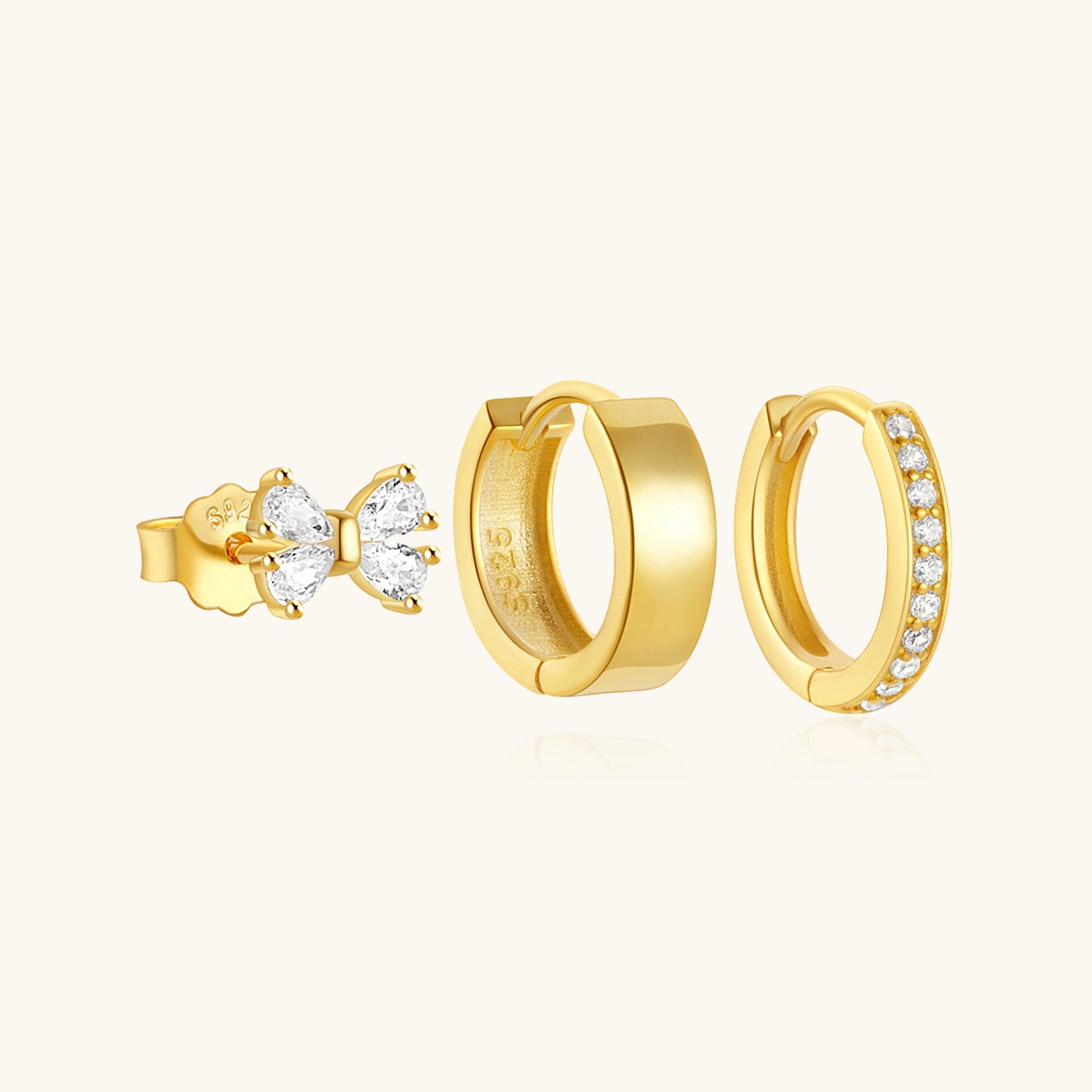 Cute 3 Piece Diamond Huggie Hoop Earring Bundles - Gold