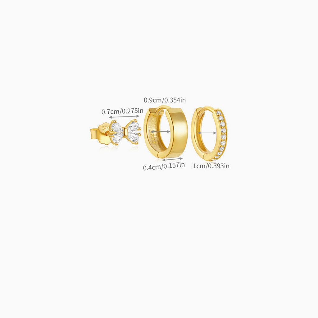 Cute 3 Piece Diamond Huggie Hoop Earring Bundles - Gold