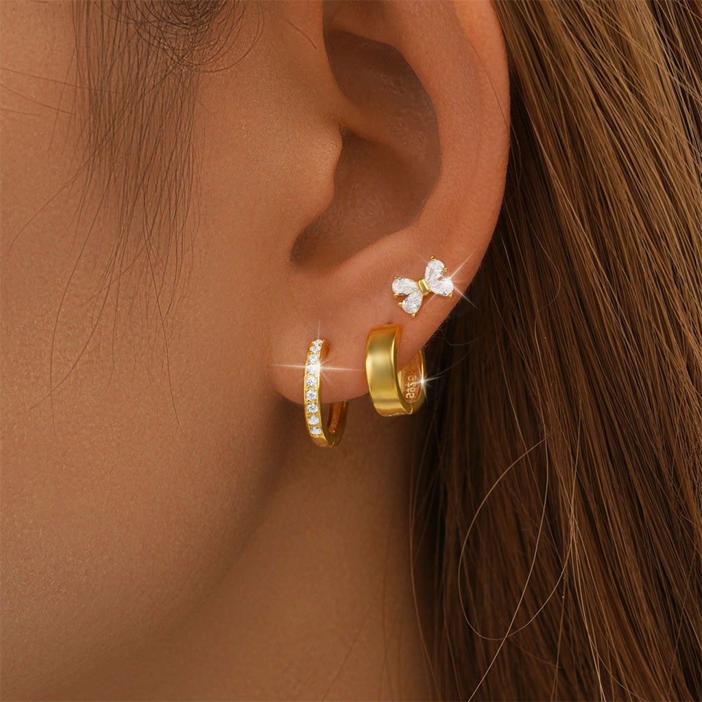 Cute 3 Piece Diamond Huggie Hoop Earring Bundles - Gold