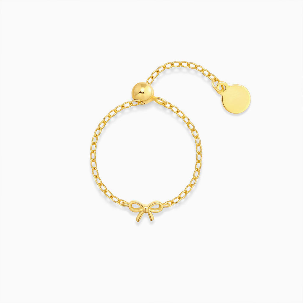 Cute Bow Chain Ring - Gold