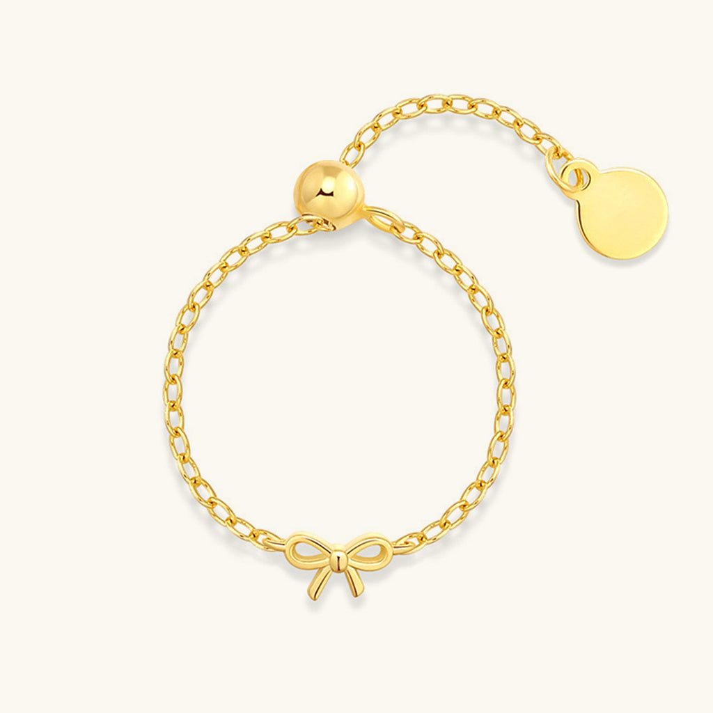 Cute Bow Chain Ring - Gold