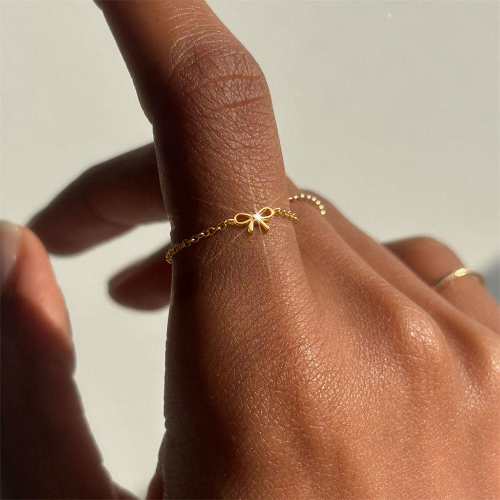 Cute Bow Chain Ring - Gold
