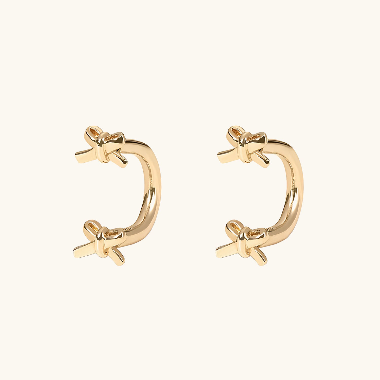 Cute Bowknot U Hoop Huggie Earrings - Gold