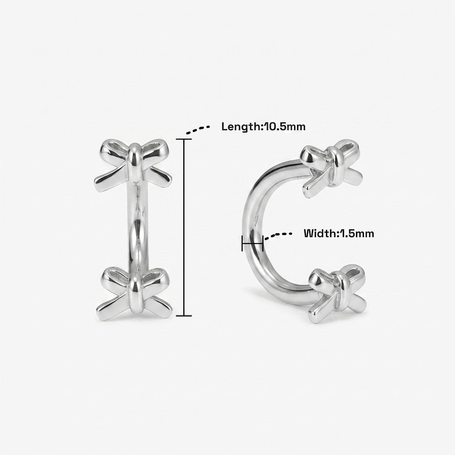 Cute Bowknot U Hoop Huggie Earrings - Silver