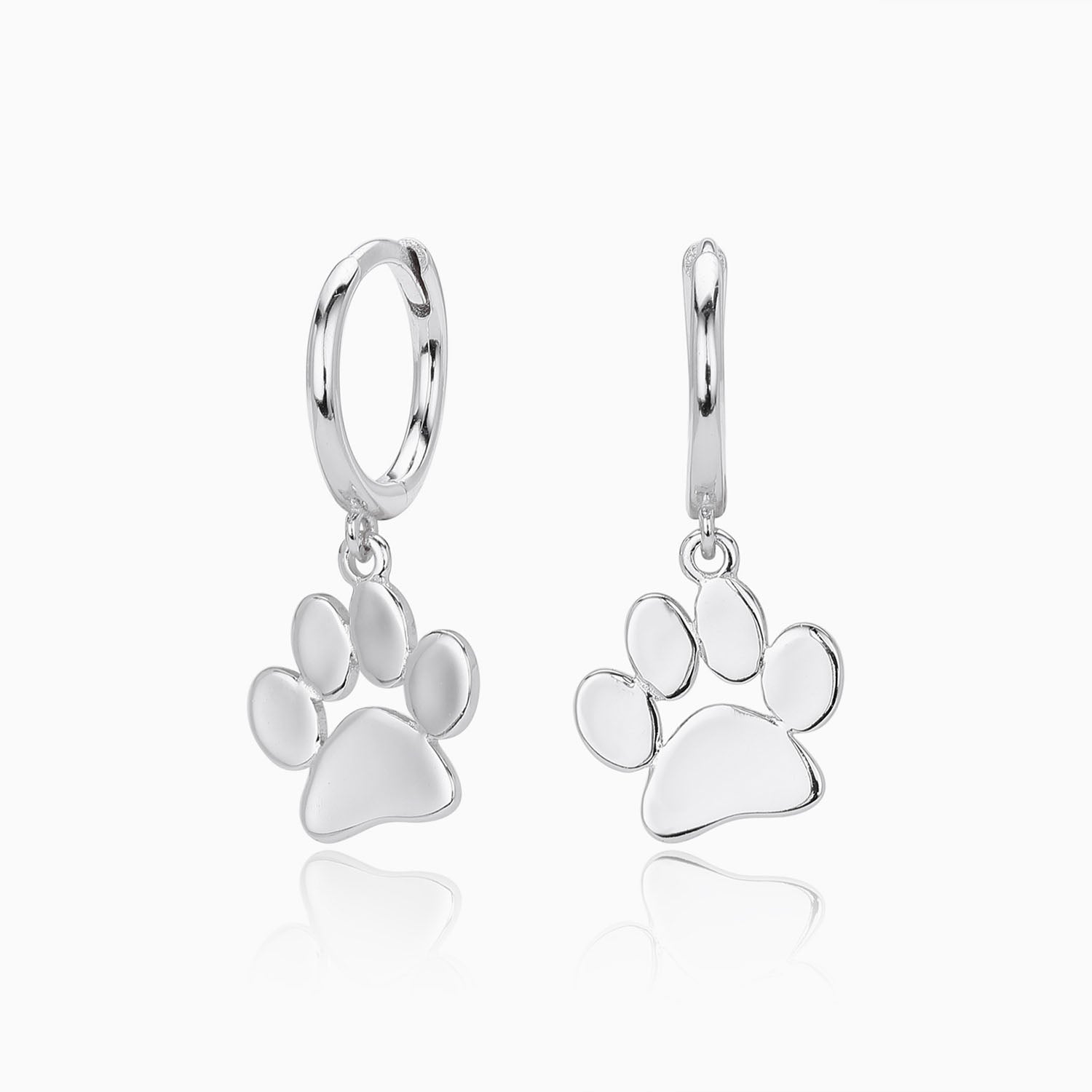 Cute Dog Paw Drop Huggie Hoop Earrings - Silver