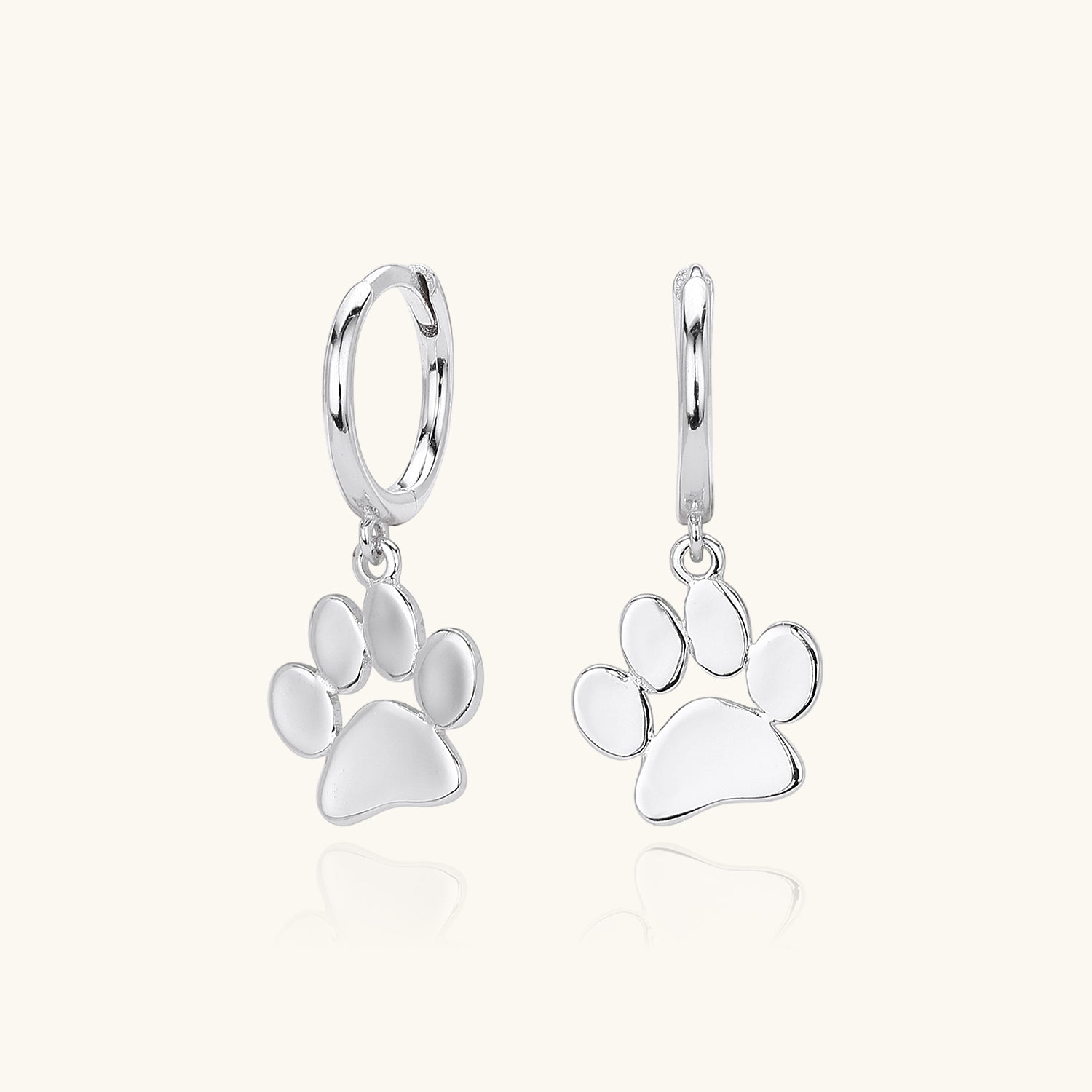 Cute Dog Paw Drop Huggie Hoop Earrings - Silver