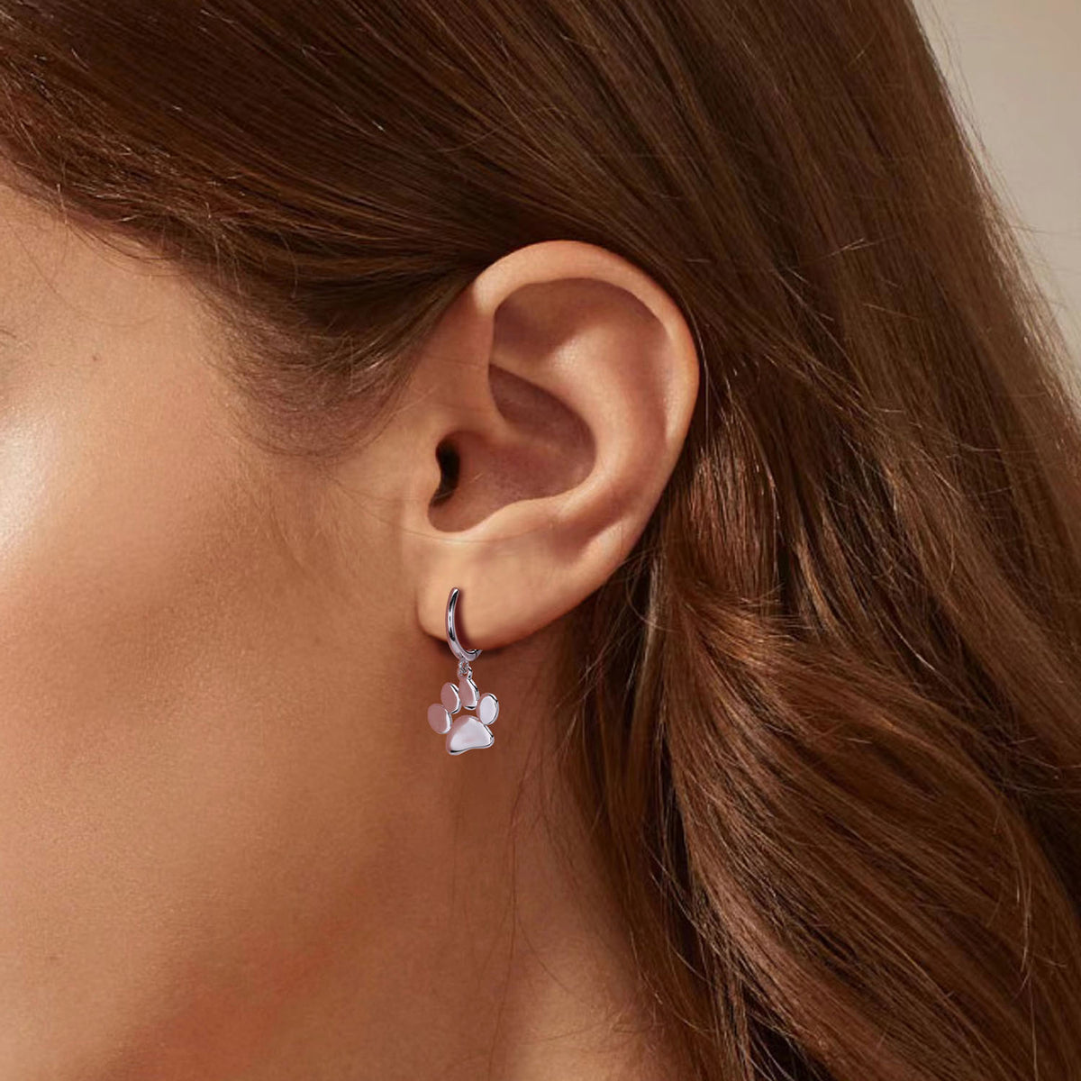 Cute Dog Paw Drop Huggie Hoop Earrings - Silver