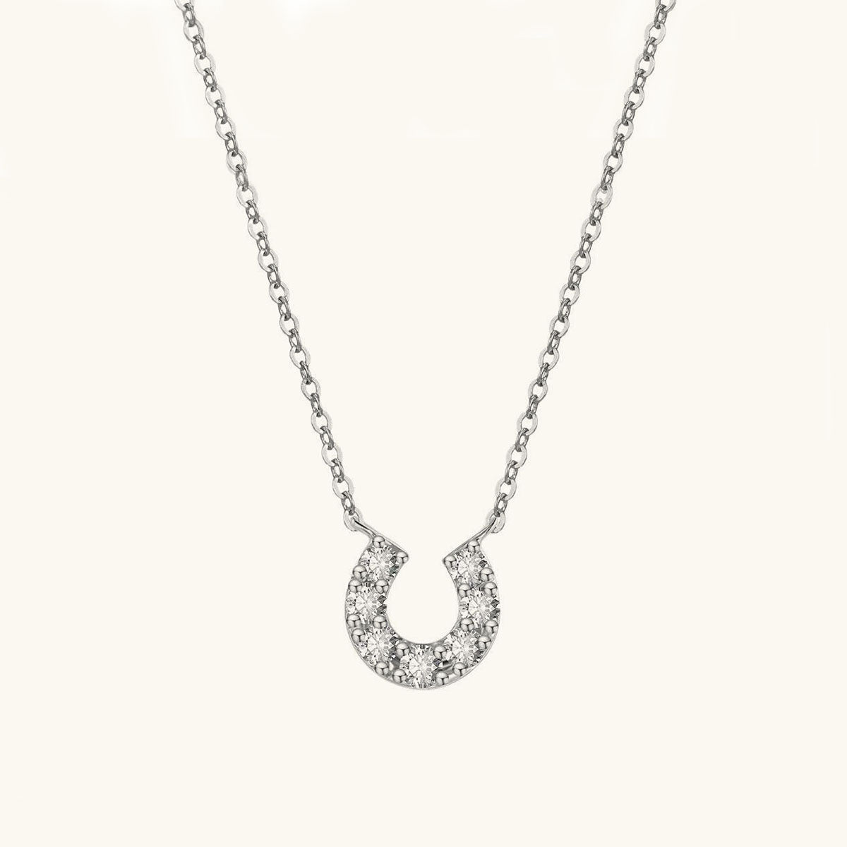 Cute Moissanite Horseshoe Necklace - Silver