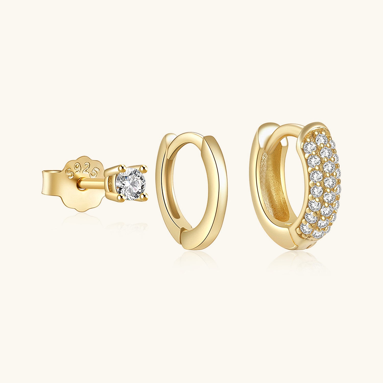 Daily 3 Piece Diamond Huggie Hoop Earring Bundles - Gold