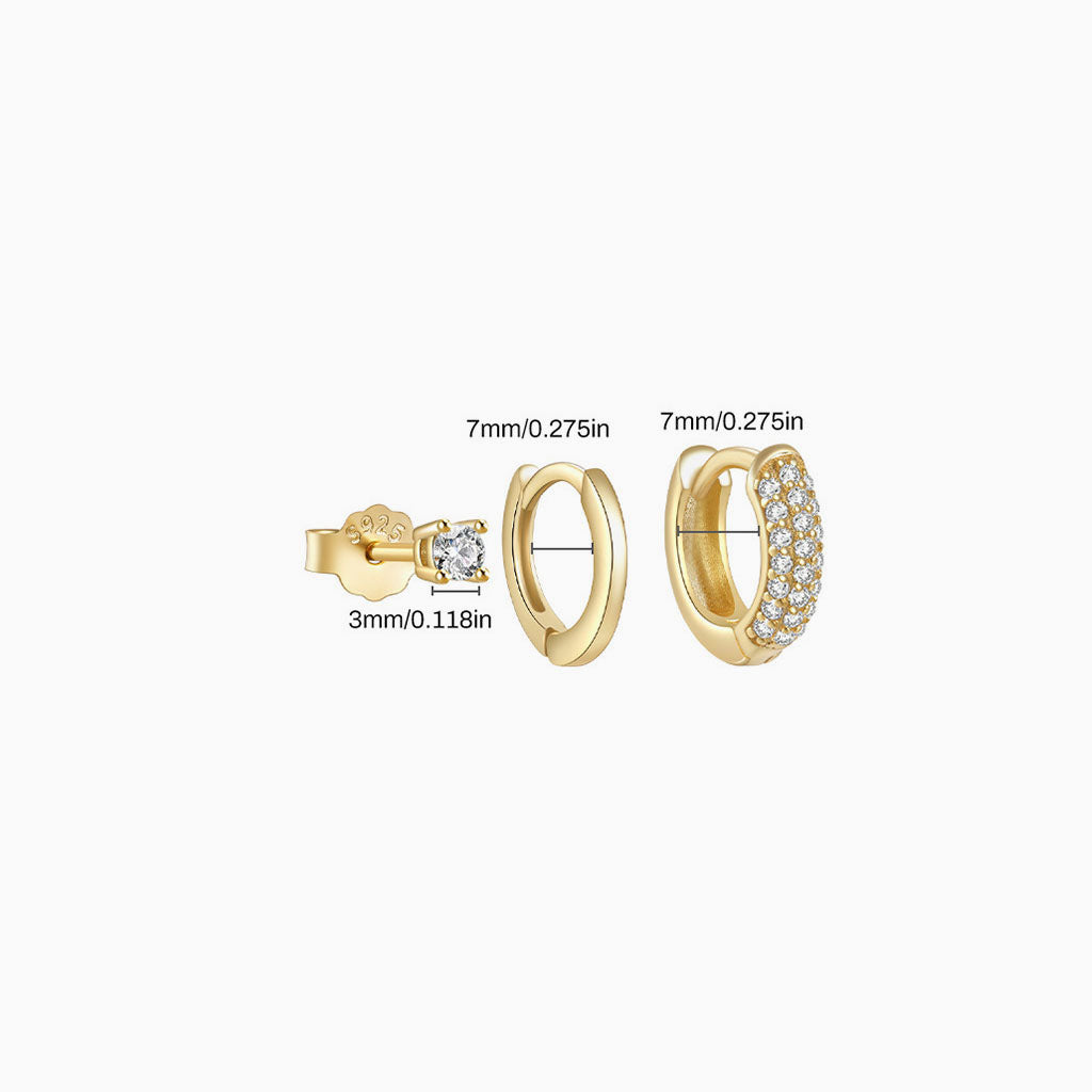 Daily 3 Piece Diamond Huggie Hoop Earring Bundles - Gold