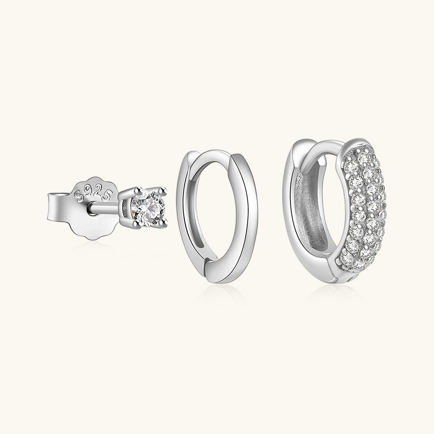 Daily 3 Piece Diamond Huggie Hoop Earring Bundles - Silver