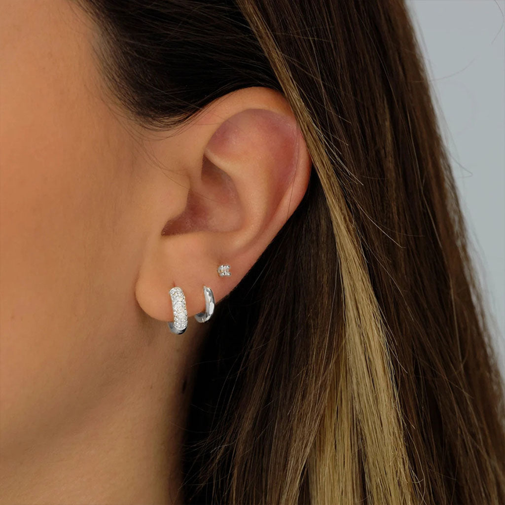 Daily 3 Piece Diamond Huggie Hoop Earring Bundles - Silver