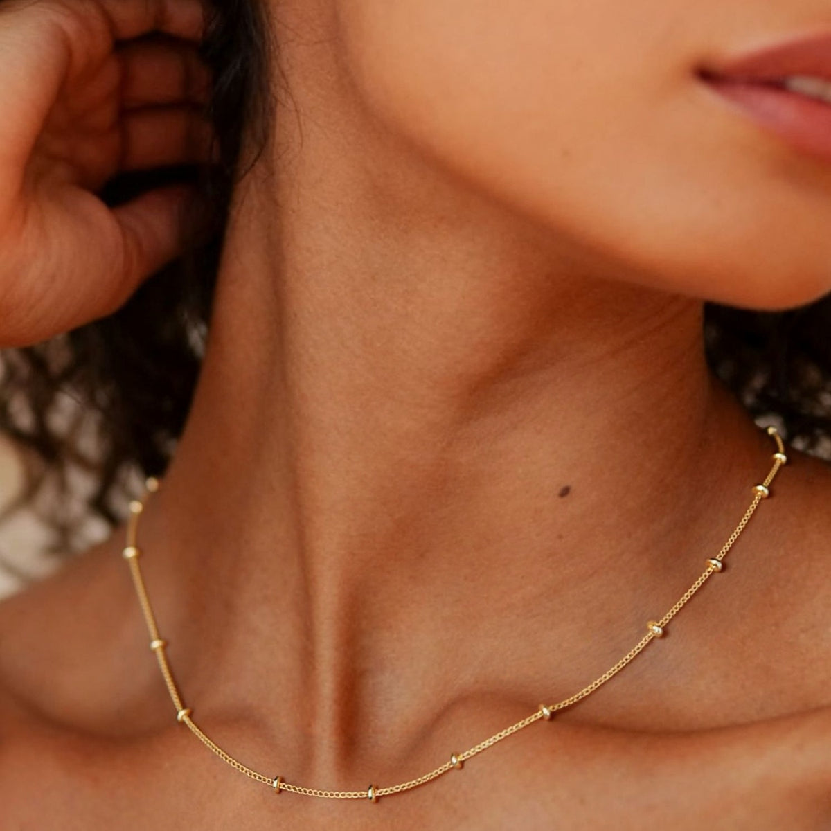 Dainty Beaded Satellite Chain Necklace - Gold