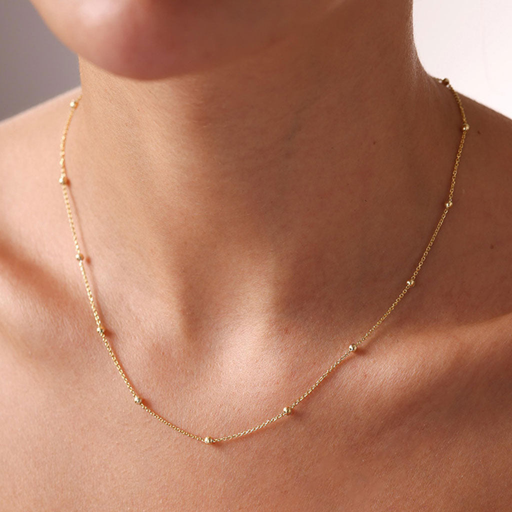 Dainty Beaded Satellite Chain Necklace - Gold