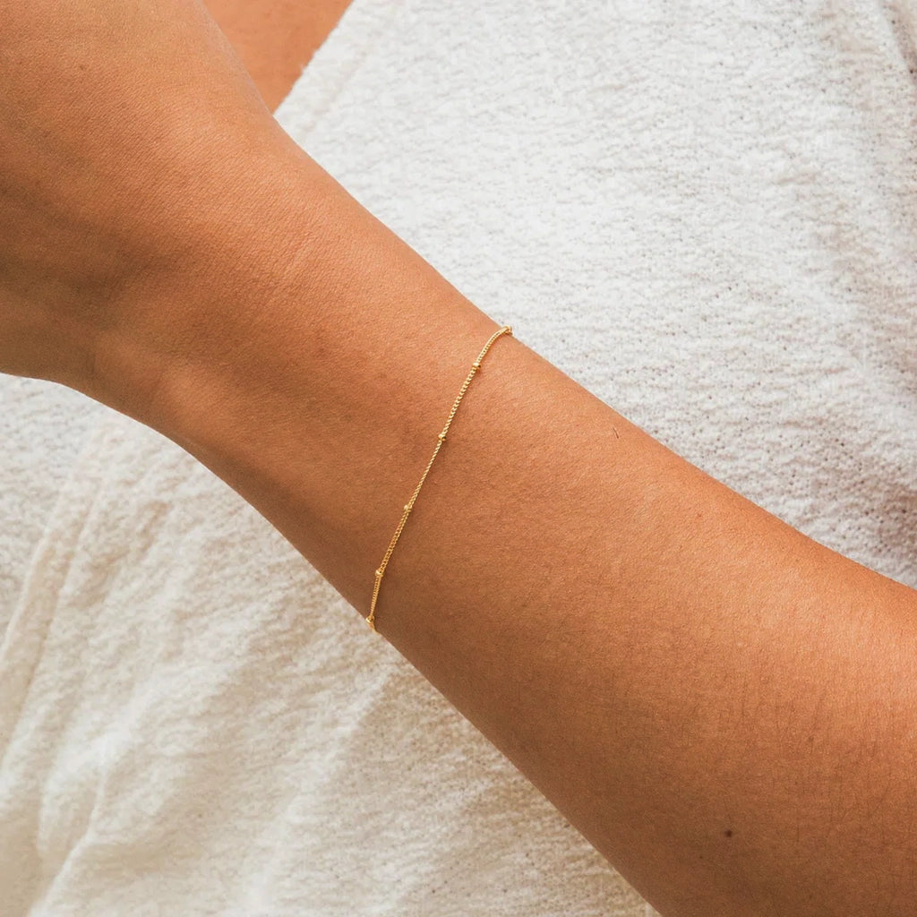 Dainty Beaded Station Bracelet - Gold