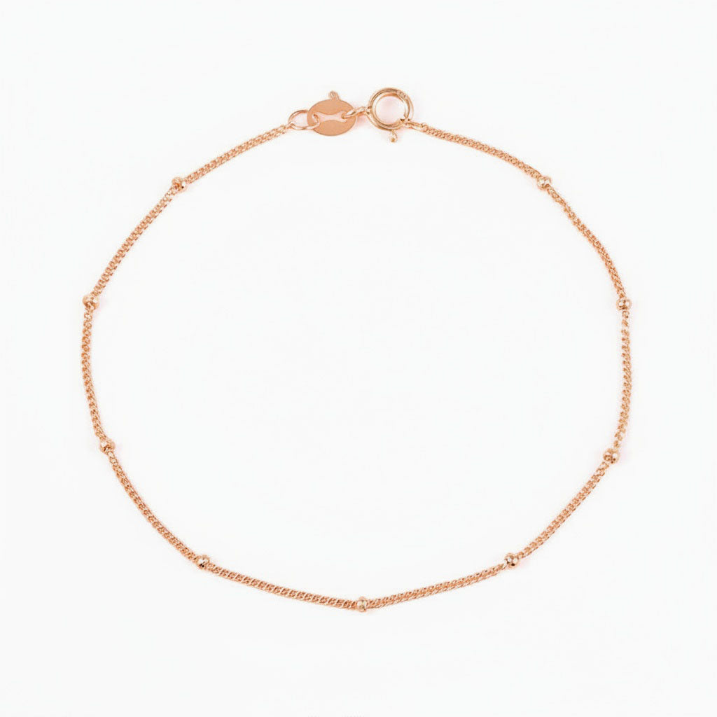 Dainty Beaded Station Bracelet - Rose Gold