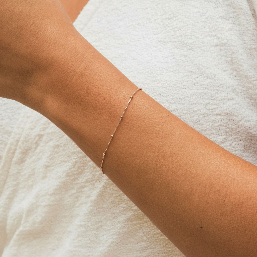 Dainty Beaded Station Bracelet - Rose Gold