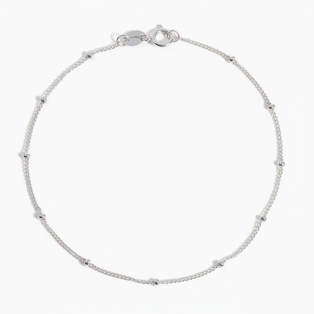 Dainty Beaded Station Bracelet - Silver